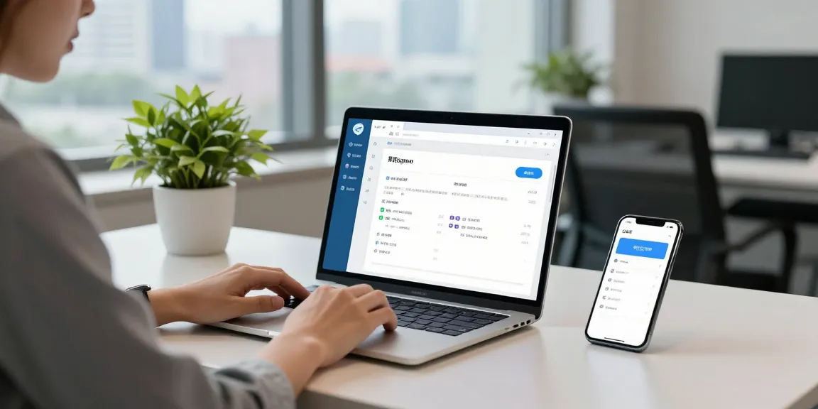 Configuring Telegram Chinese settings in a modern tech workspace with ambient lighting.