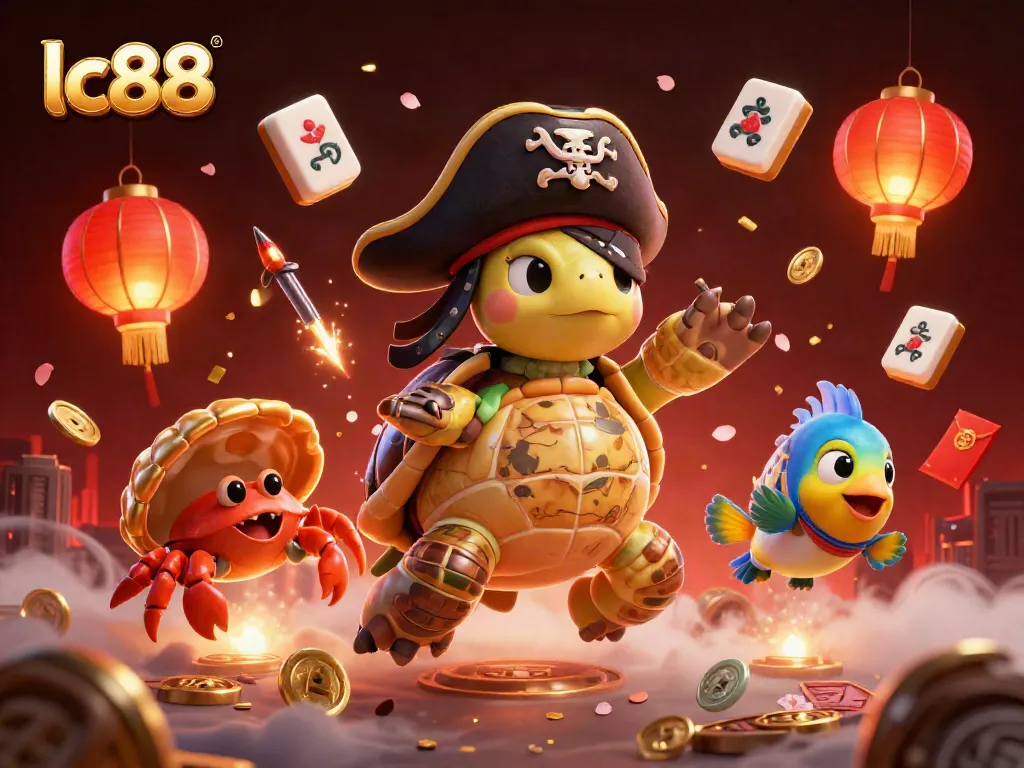 Engage with exciting casino action at lc88, featuring vibrant characters and gold elements.