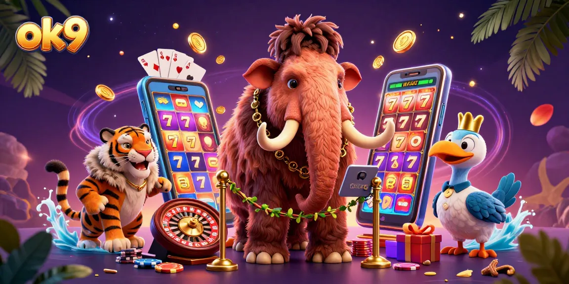 Experience the thrill of ok9 gaming with a vibrant 3D casino illustration full of action.