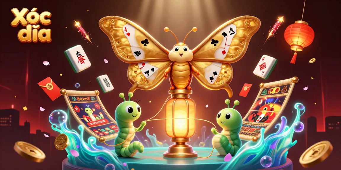 Xóc đĩa casino scene with a majestic atlas moth and festive elements celebrating online gaming.