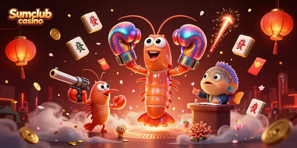 Experience the thrill of Sumclub casino with vibrant characters and dynamic games in a captivating scene.